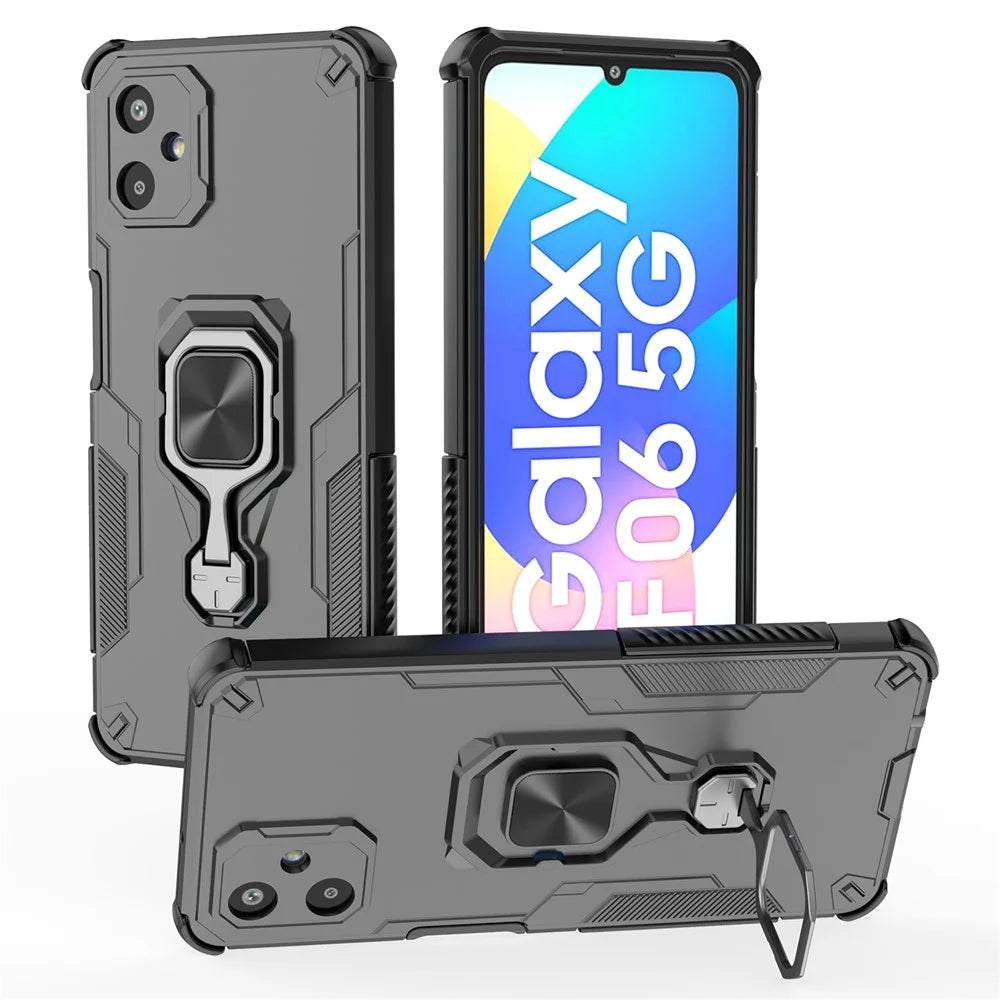 For Samsung Galaxy F06 5G Case Rotatable Ring Kickstand PC + TPU Shockproof Phone Cover - Black - 1