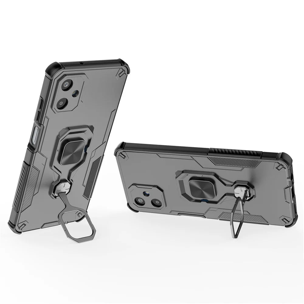 For Samsung Galaxy F06 5G Case Rotatable Ring Kickstand PC + TPU Shockproof Phone Cover - Black - 2