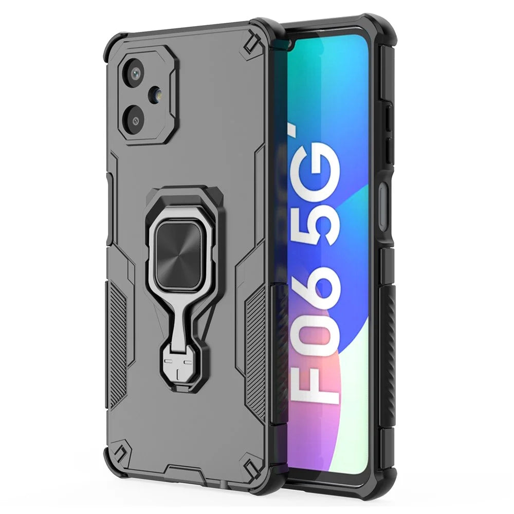 For Samsung Galaxy F06 5G Case Rotatable Ring Kickstand PC + TPU Shockproof Phone Cover - Black - 3