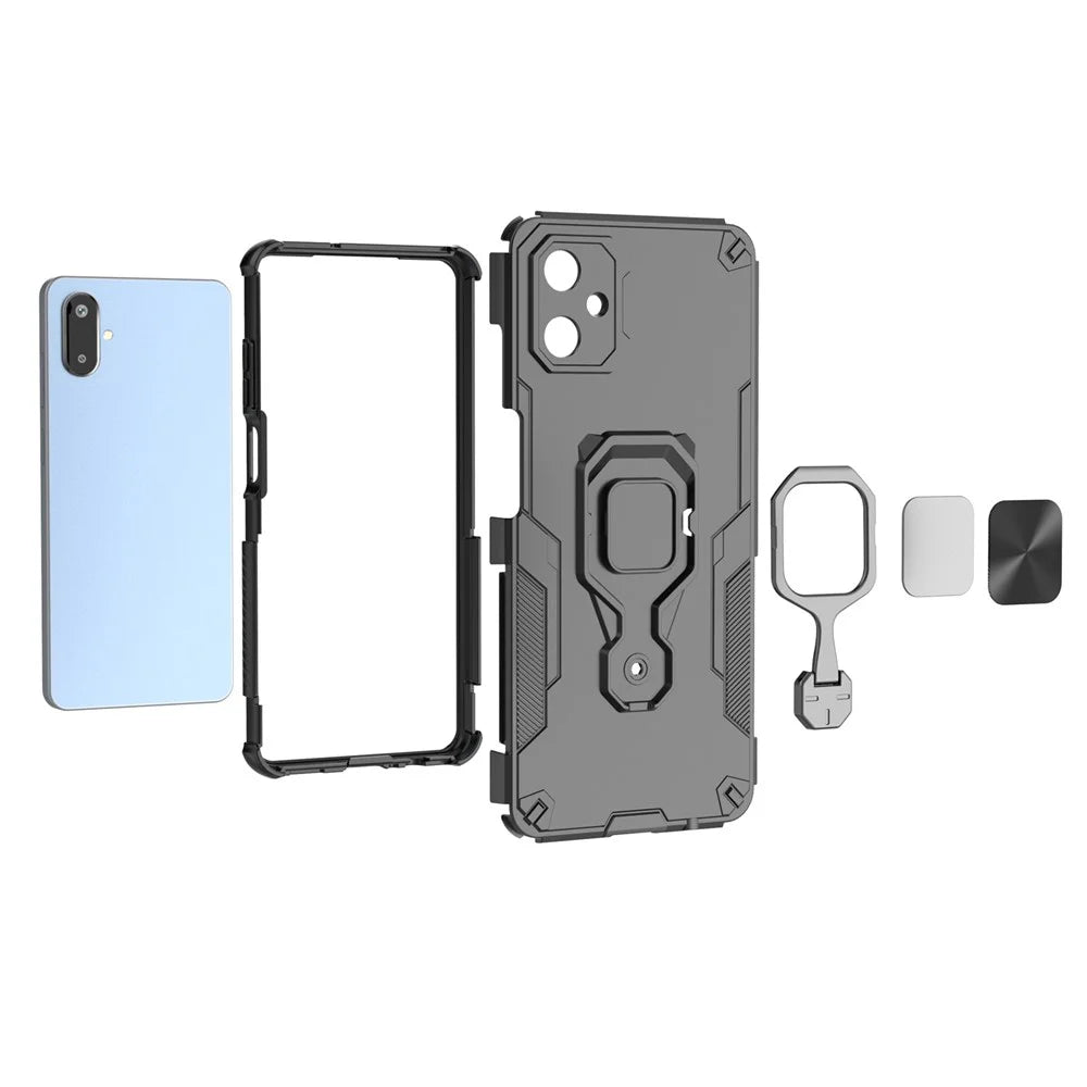 For Samsung Galaxy F06 5G Case Rotatable Ring Kickstand PC + TPU Shockproof Phone Cover - Black - 4