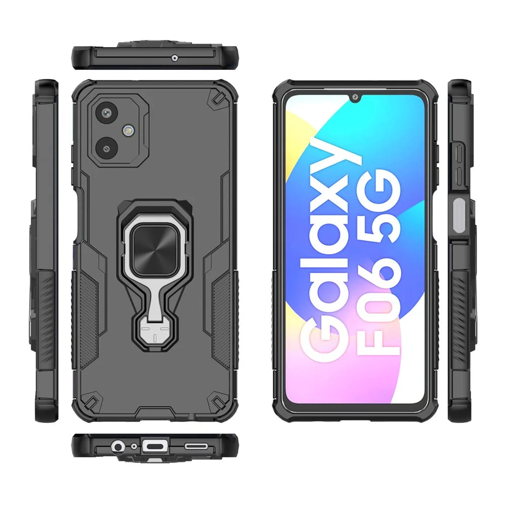 For Samsung Galaxy F06 5G Case Rotatable Ring Kickstand PC + TPU Shockproof Phone Cover - Black - 5