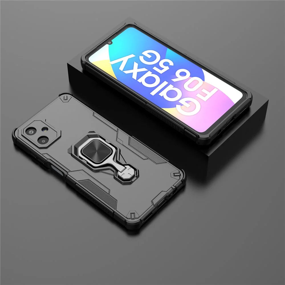 For Samsung Galaxy F06 5G Case Rotatable Ring Kickstand PC + TPU Shockproof Phone Cover - Black - 6
