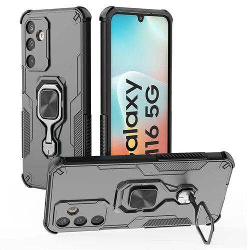 For Samsung Galaxy M16 5G Case Rotatable Ring Kickstand PC + TPU Shockproof Phone Cover - Black - 1