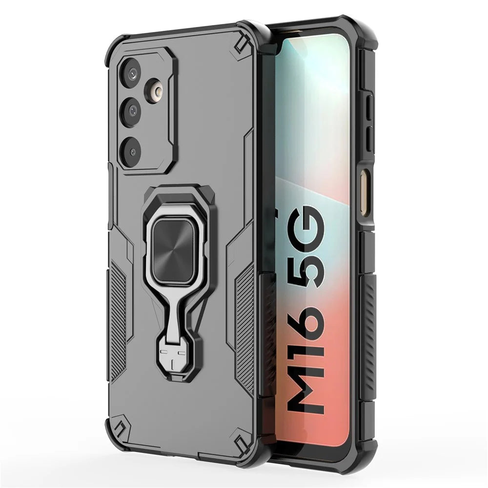 For Samsung Galaxy M16 5G Case Rotatable Ring Kickstand PC + TPU Shockproof Phone Cover - Black - 3