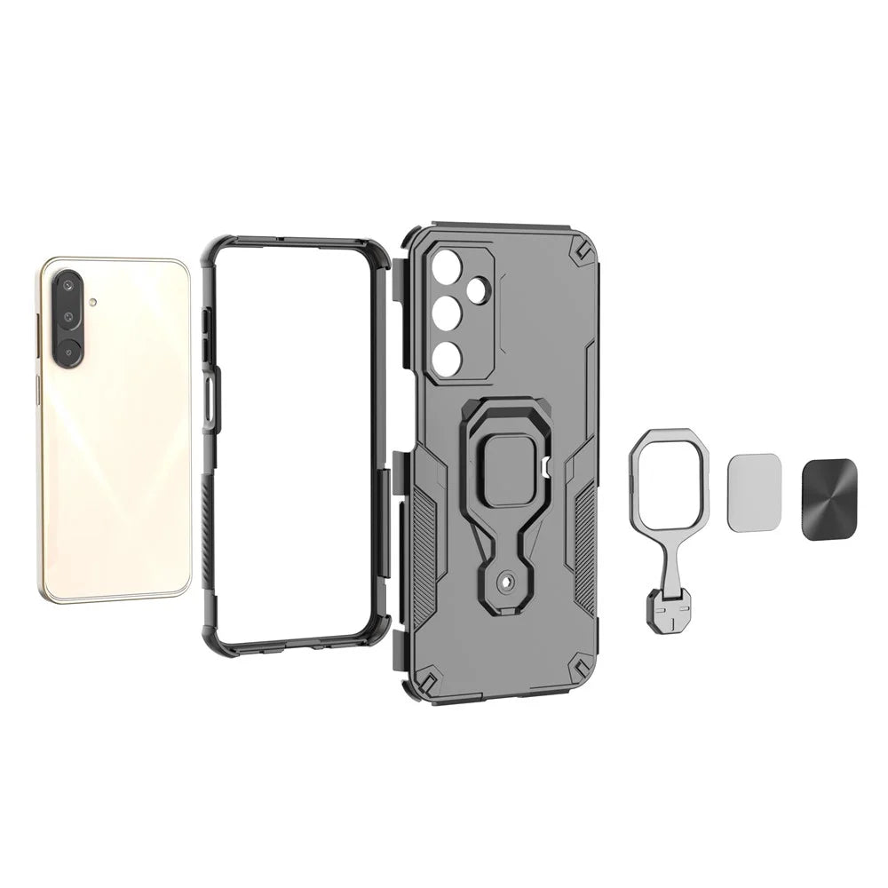 For Samsung Galaxy M16 5G Case Rotatable Ring Kickstand PC + TPU Shockproof Phone Cover - Black - 4