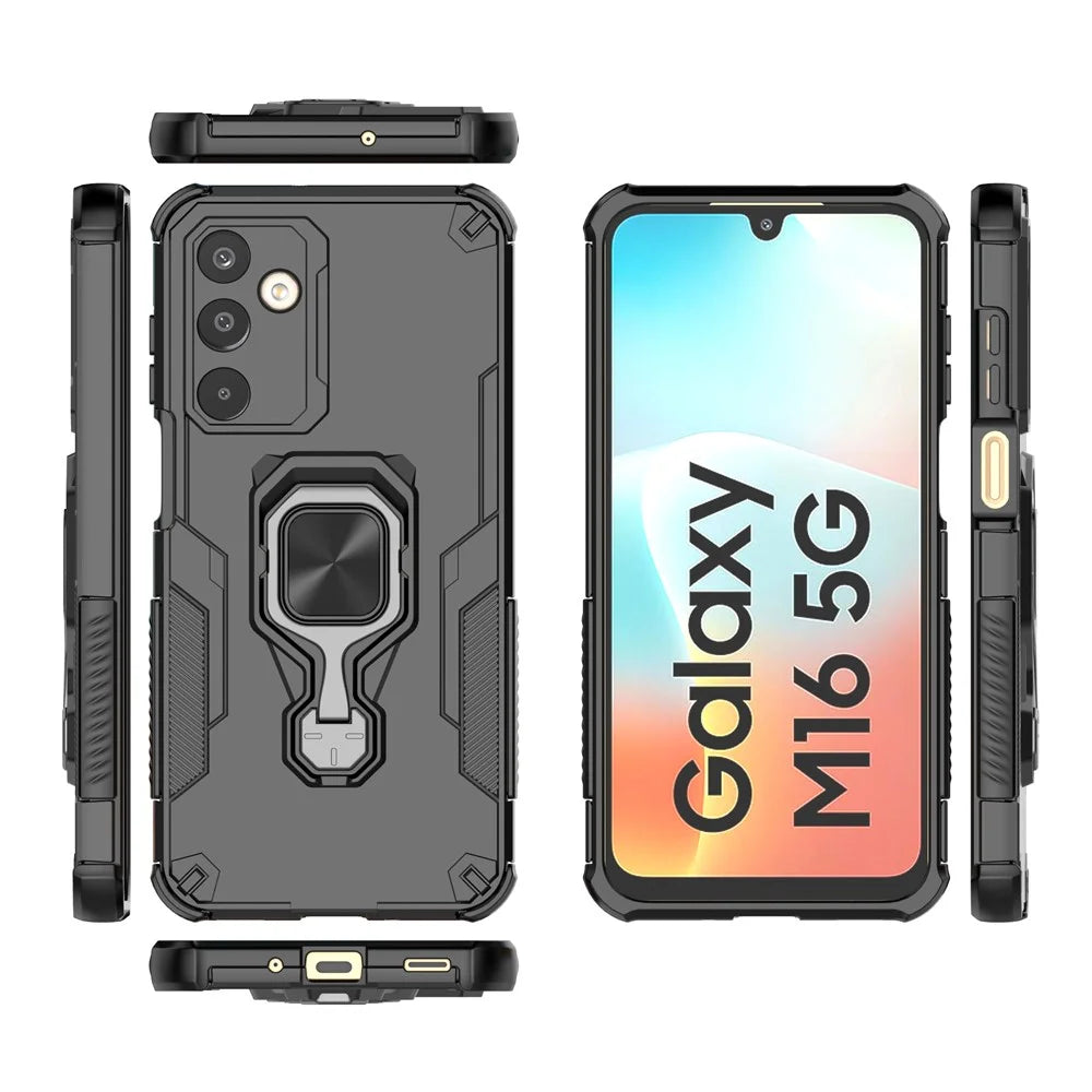 For Samsung Galaxy M16 5G Case Rotatable Ring Kickstand PC + TPU Shockproof Phone Cover - Black - 5