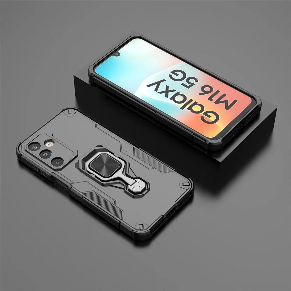 For Samsung Galaxy M16 5G Case Rotatable Ring Kickstand PC + TPU Shockproof Phone Cover - Black - 6