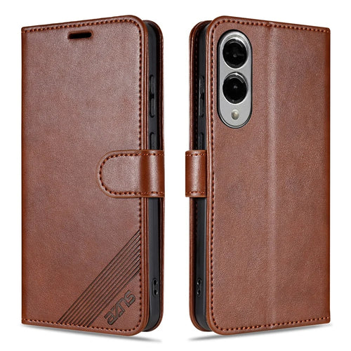 AZNS For Samsung Galaxy S25 Edge Case Anti-Scratch PU Leather Stand Wallet Phone Cover - Brown - 1