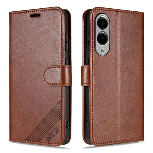 AZNS For Samsung Galaxy S25 Edge Case Anti-Scratch PU Leather Stand Wallet Phone Cover - Brown - 1
