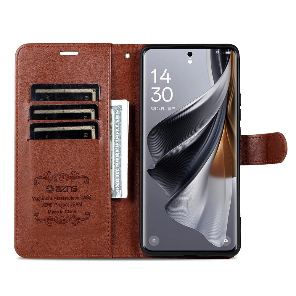 AZNS For Samsung Galaxy S25 Edge Case Anti-Scratch PU Leather Stand Wallet Phone Cover - Brown - 2