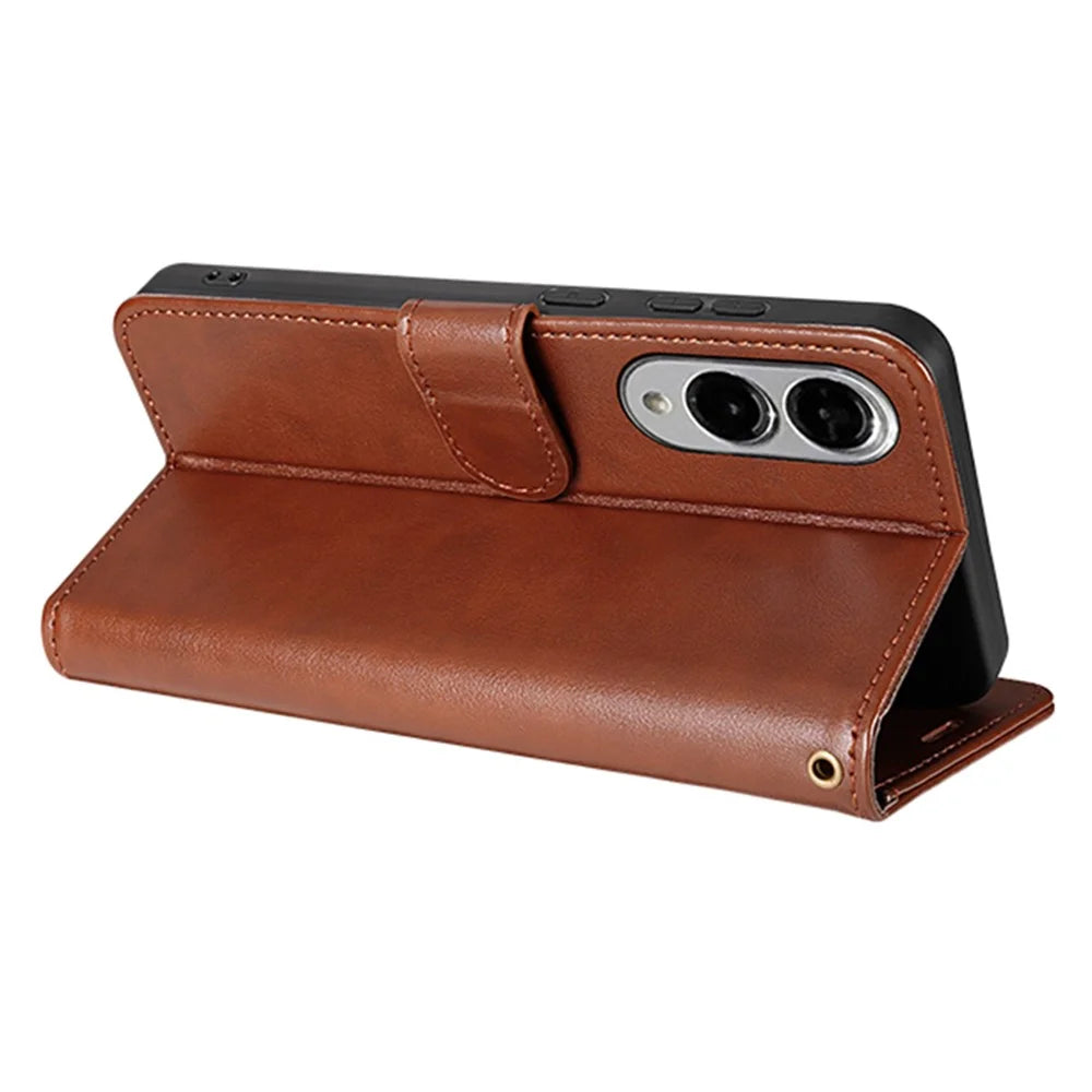 AZNS For Samsung Galaxy S25 Edge Case Anti-Scratch PU Leather Stand Wallet Phone Cover - Brown - 3
