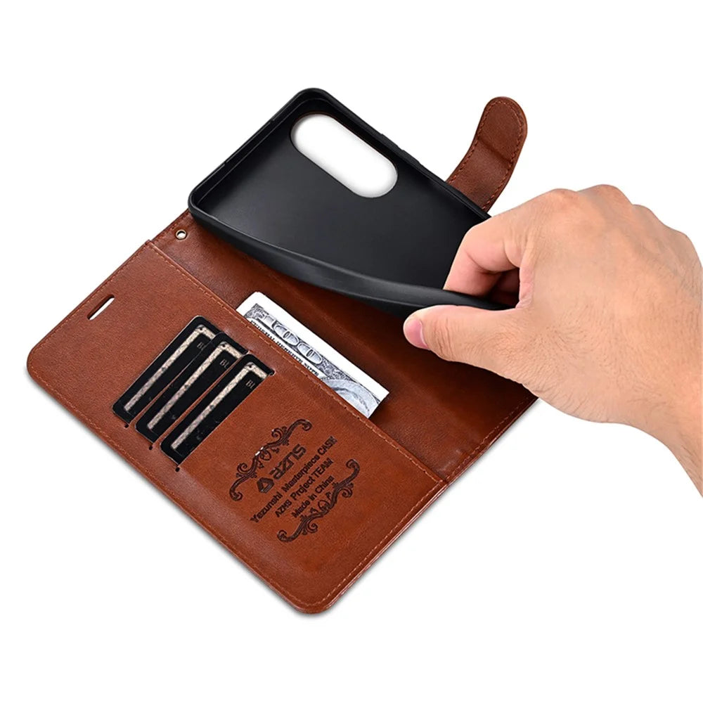AZNS For Samsung Galaxy S25 Edge Case Anti-Scratch PU Leather Stand Wallet Phone Cover - Brown - 4