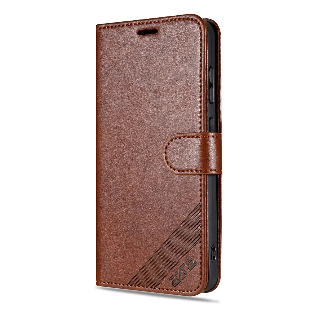 AZNS For Samsung Galaxy S25 Edge Case Anti-Scratch PU Leather Stand Wallet Phone Cover - Brown - 5