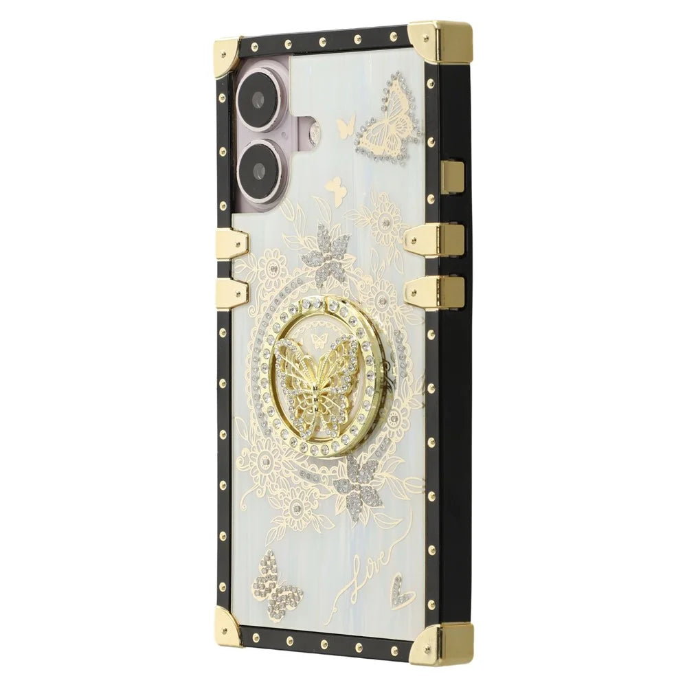 For iPhone 16 Plus Cases Rhinestone Decor Butterfly Pattern TPU + PC Phone Cover - White - 3