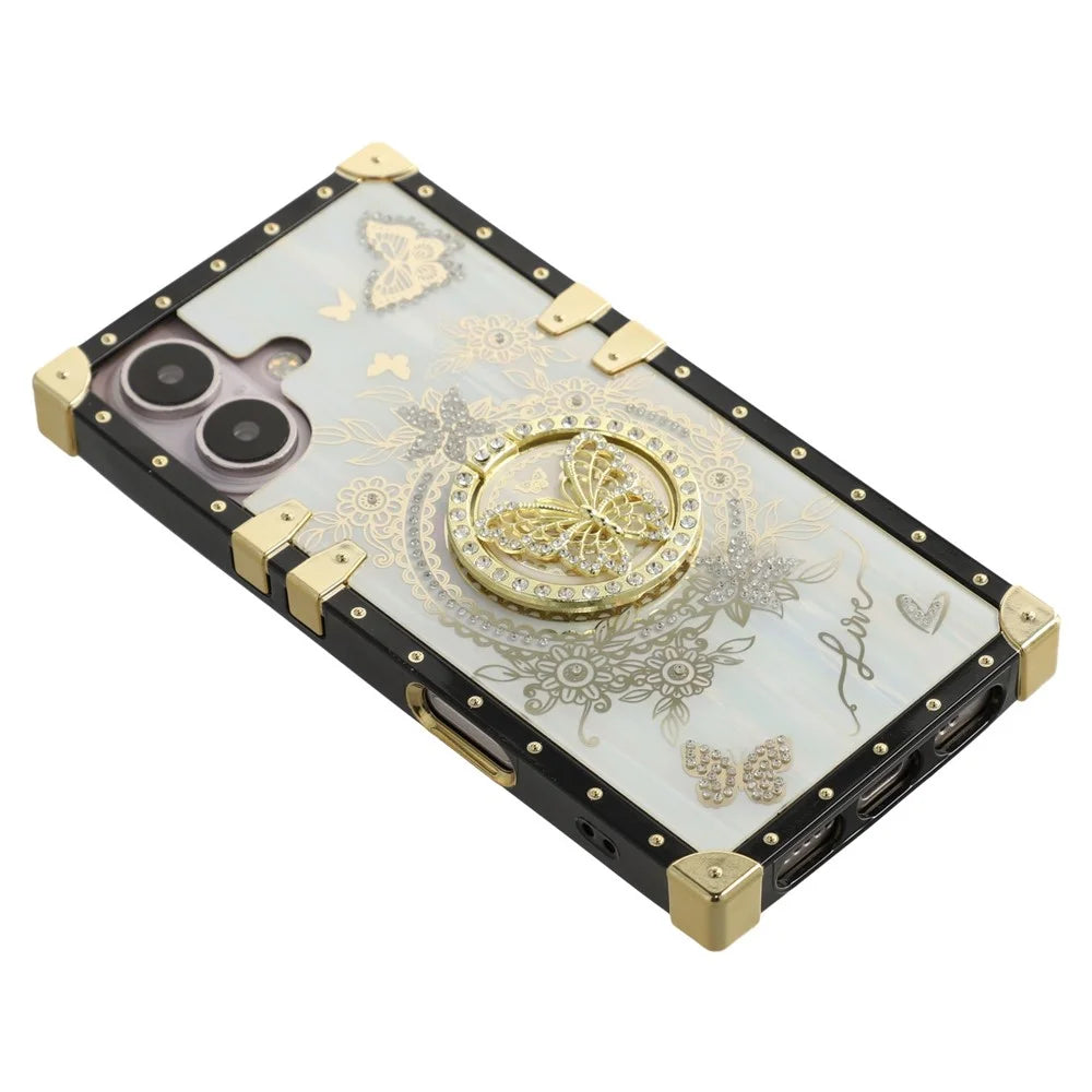 For iPhone 16 Plus Cases Rhinestone Decor Butterfly Pattern TPU + PC Phone Cover - White - 6