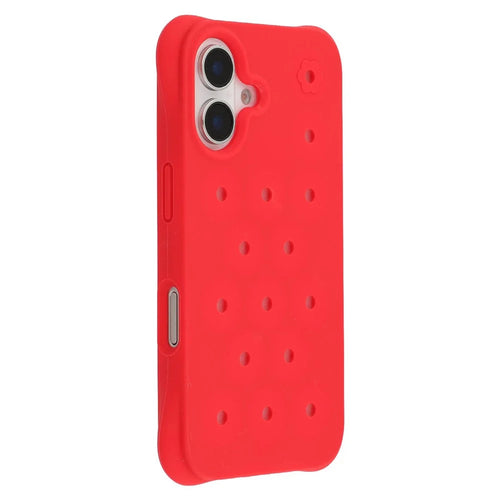 For iPhone 16 Case with Multi Holes Four Corners Shockproof Silicone + PC Phone Back Cover - Red - 1