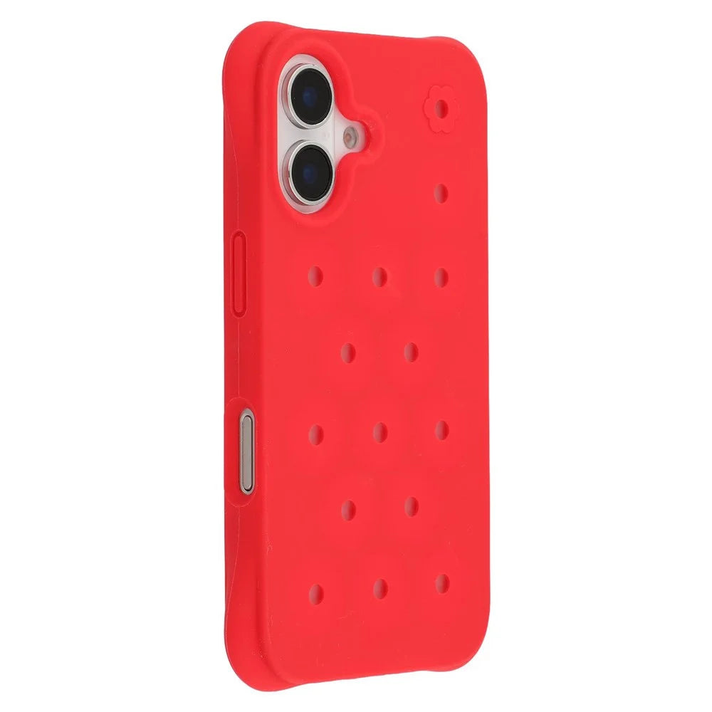 For iPhone 16 Case with Multi Holes Four Corners Shockproof Silicone + PC Phone Back Cover - Red - 1