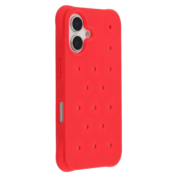 For iPhone 16 Case with Multi Holes Four Corners Shockproof Silicone + PC Phone Back Cover - Red - 1