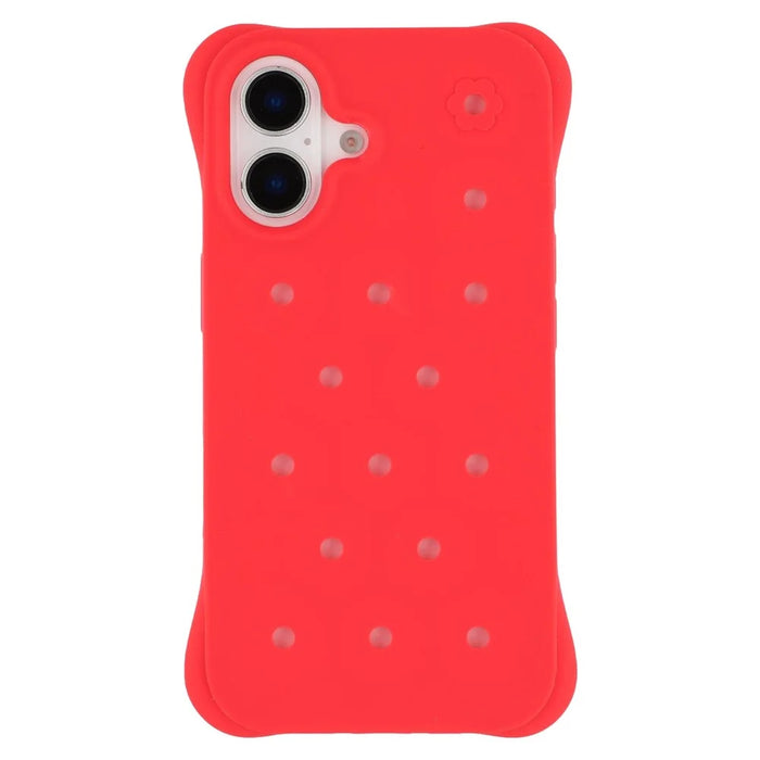 For iPhone 16 Case with Multi Holes Four Corners Shockproof Silicone + PC Phone Back Cover - Red - 3