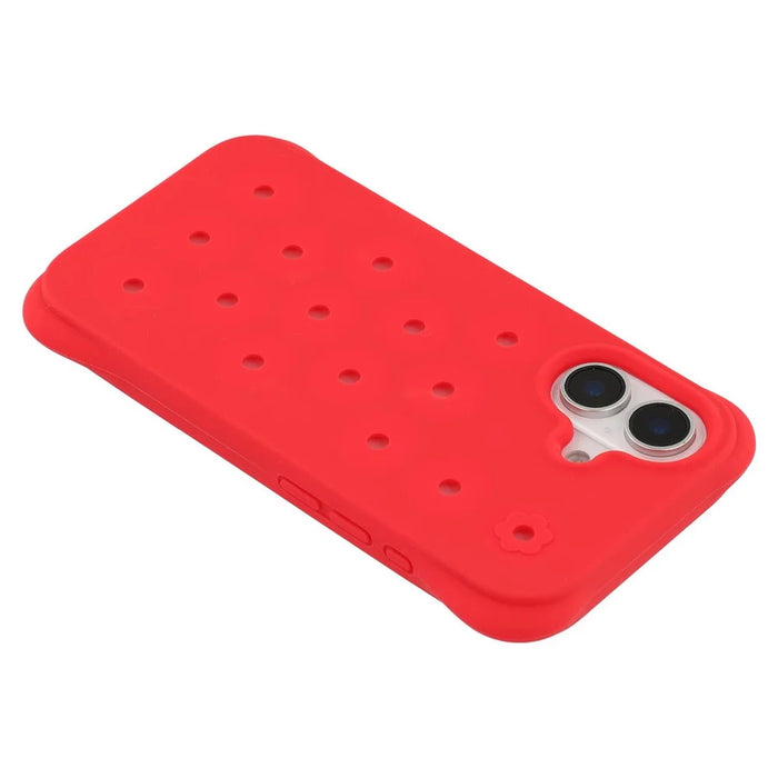 For iPhone 16 Case with Multi Holes Four Corners Shockproof Silicone + PC Phone Back Cover - Red - 5