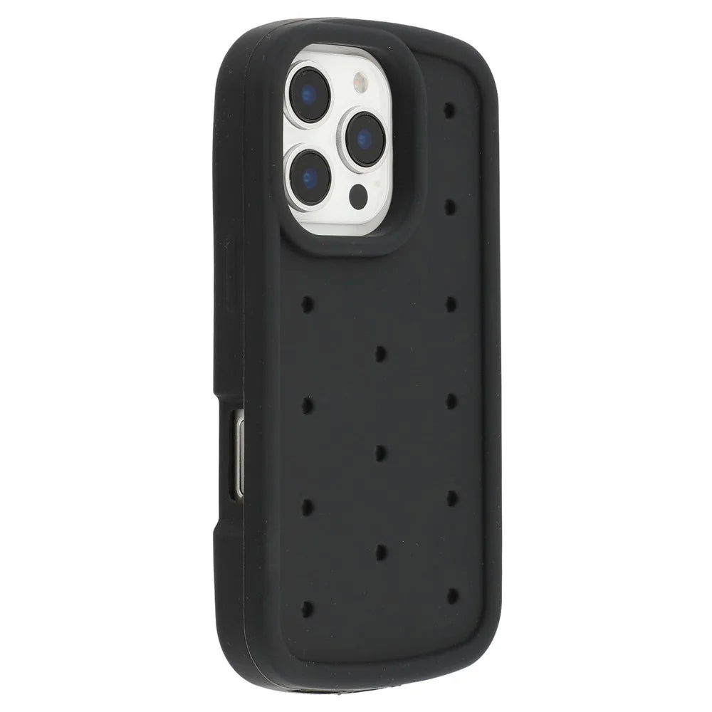 For iPhone 16 Pro Silicone Case Multi Hole Design Shockproof Phone Back Cover - Black - 1