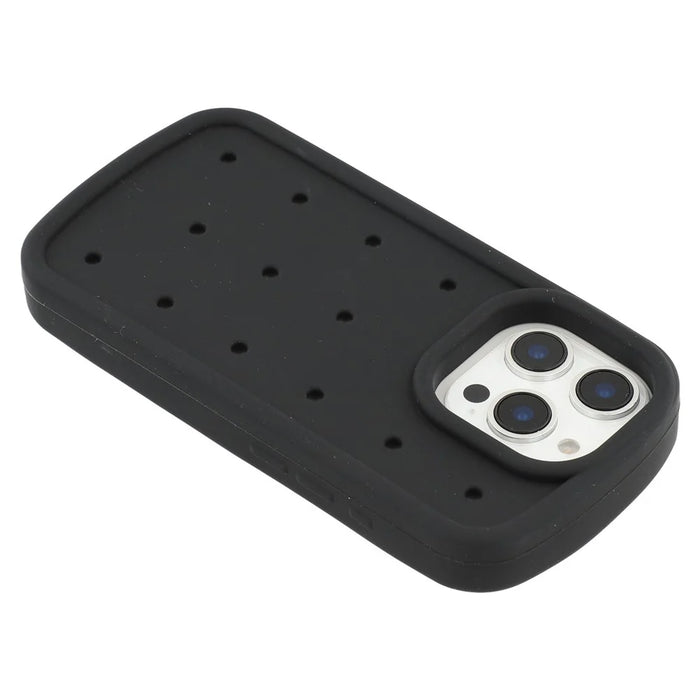 For iPhone 16 Pro Silicone Case Multi Hole Design Shockproof Phone Back Cover - Black - 6