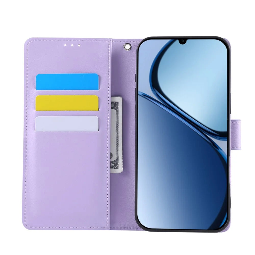 For Samsung Galaxy A05 4G Case Rose Flower PU Leather Wallet Phone Cover with 3 Card Slots - Light Purple - 2