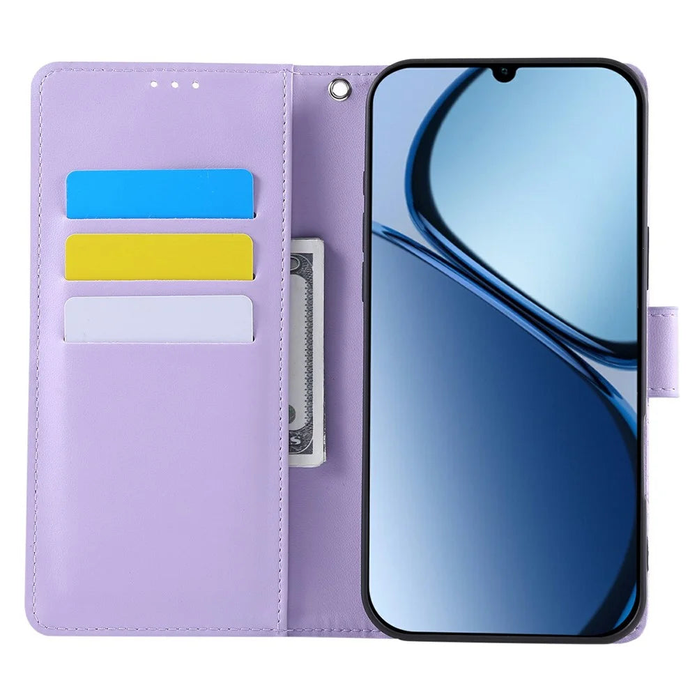 For Samsung Galaxy A06 4G Case Rose Flower PU Leather Wallet Phone Cover with 3 Card Slots - Light Purple - 2
