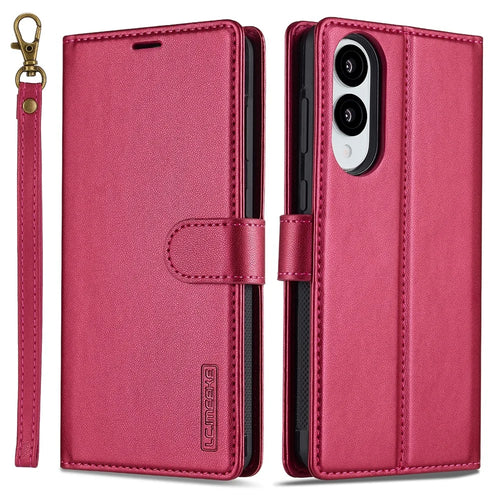 LC.IMEEKE L2 Series for Samsung Galaxy S25 Edge Case PU Leather Wallet Detachable Magnetic Phone Cover - Red - 1