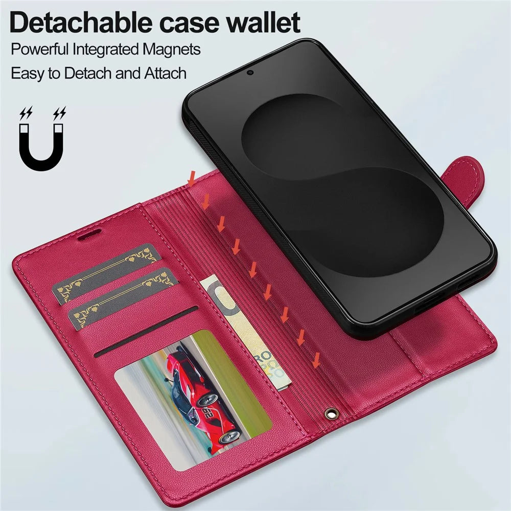 LC.IMEEKE L2 Series for Samsung Galaxy S25 Edge Case PU Leather Wallet Detachable Magnetic Phone Cover - Red - 2