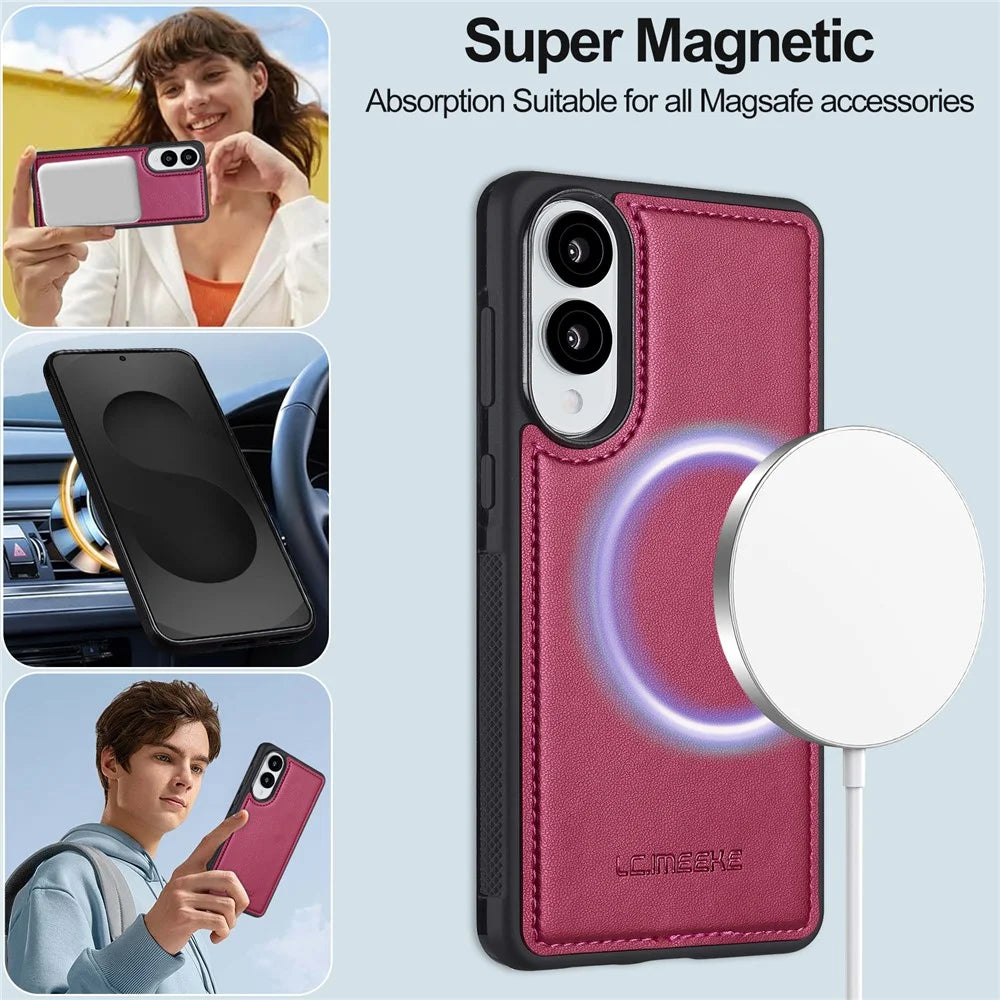 LC.IMEEKE L2 Series for Samsung Galaxy S25 Edge Case PU Leather Wallet Detachable Magnetic Phone Cover - Red - 5