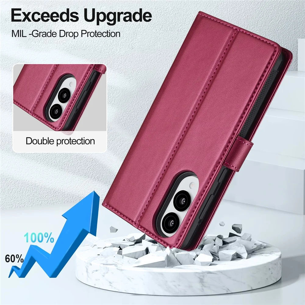 LC.IMEEKE L2 Series for Samsung Galaxy S25 Edge Case PU Leather Wallet Detachable Magnetic Phone Cover - Red - 7