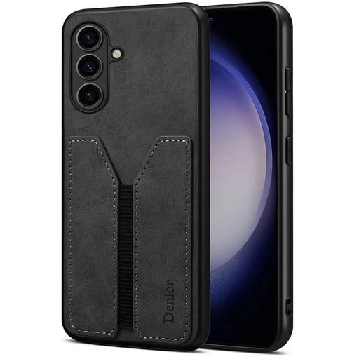 DENIOR For Samsung Galaxy A36 5G Case Elastic Card Holder PU Leather + TPU + PC Phone Cover - Black - 1