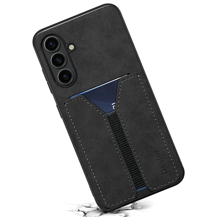 DENIOR For Samsung Galaxy A36 5G Case Elastic Card Holder PU Leather + TPU + PC Phone Cover - Black - 5