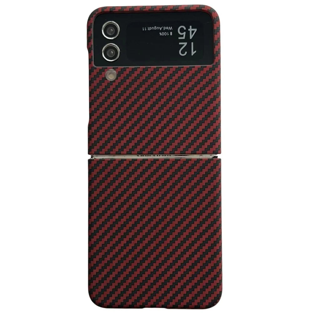 For Samsung Galaxy Z Flip3 5G Magnetic Case Carbon Fiber Texture Slim Shockproof PC Phone Cover - Red - 1