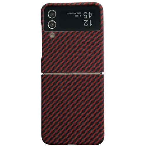 For Samsung Galaxy Z Flip3 5G Magnetic Case Carbon Fiber Texture Slim Shockproof PC Phone Cover - Red - 1