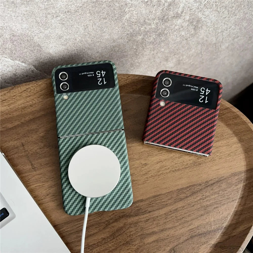 For Samsung Galaxy Z Flip3 5G Magnetic Case Carbon Fiber Texture Slim Shockproof PC Phone Cover - Red - 4