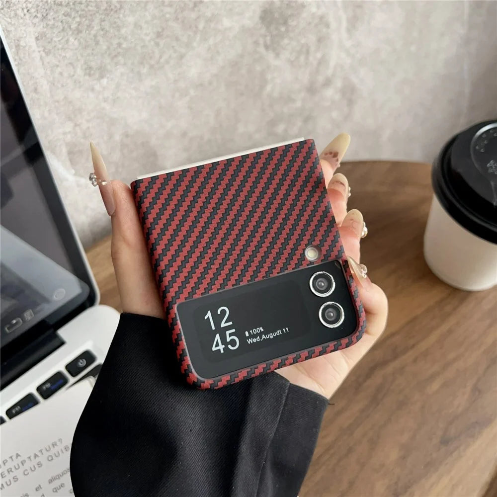 For Samsung Galaxy Z Flip3 5G Magnetic Case Carbon Fiber Texture Slim Shockproof PC Phone Cover - Red - 5