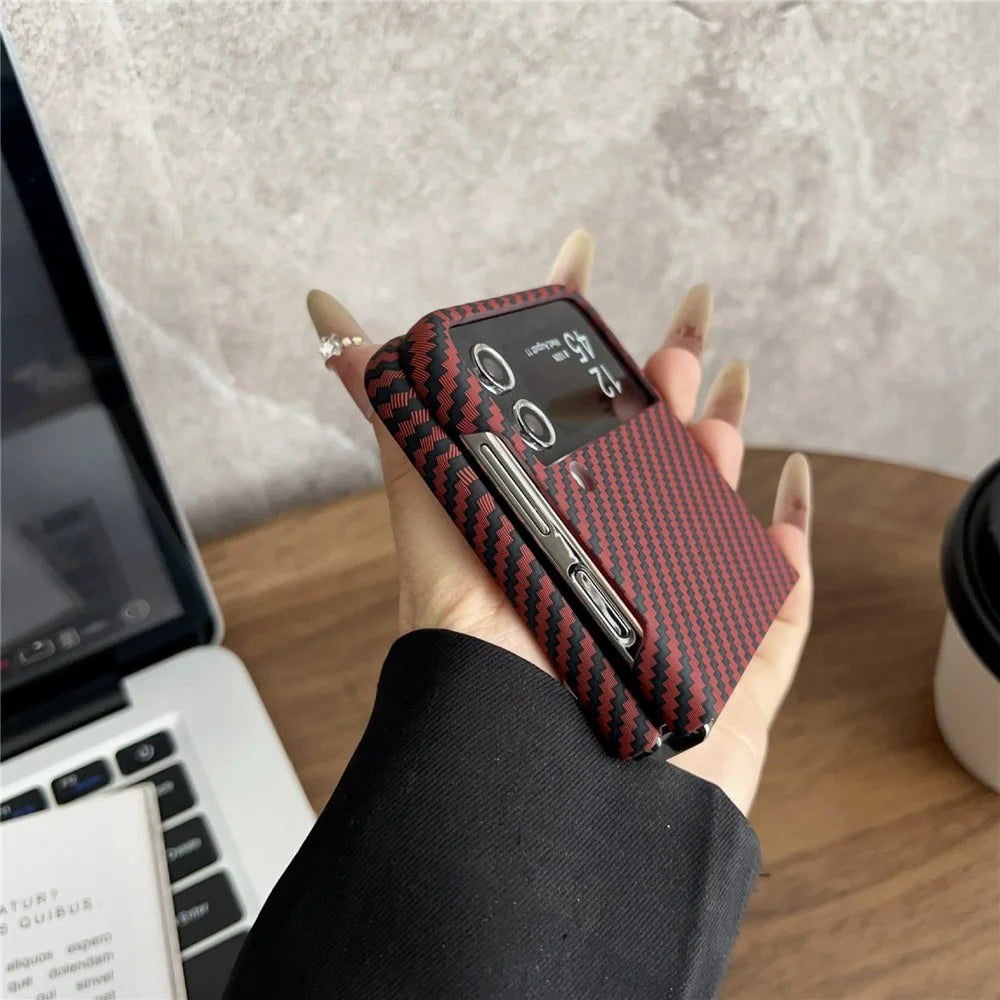 For Samsung Galaxy Z Flip3 5G Magnetic Case Carbon Fiber Texture Slim Shockproof PC Phone Cover - Red - 6