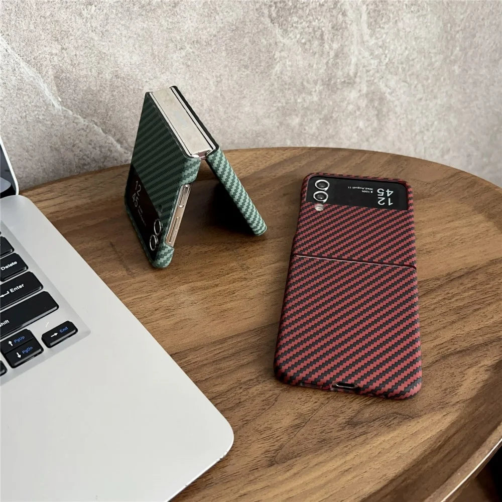 For Samsung Galaxy Z Flip4 5G Magnetic Case Carbon Fiber Texture Slim Shockproof PC Phone Cover - Red - 3