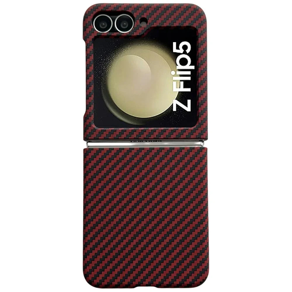 For Samsung Galaxy Z Flip5 5G Magnetic Case Carbon Fiber Texture Slim Shockproof PC Phone Cover - Red - 1