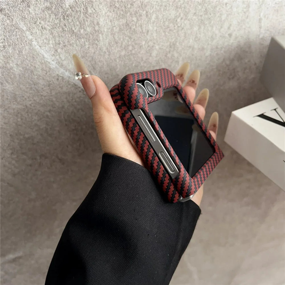For Samsung Galaxy Z Flip5 5G Magnetic Case Carbon Fiber Texture Slim Shockproof PC Phone Cover - Red - 6