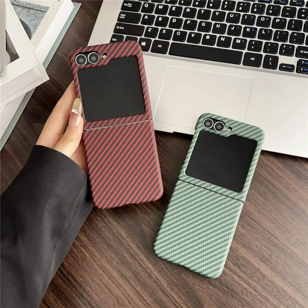 For Samsung Galaxy Z Flip5 5G Magnetic Case Carbon Fiber Texture Slim Shockproof PC Phone Cover - Red - 7