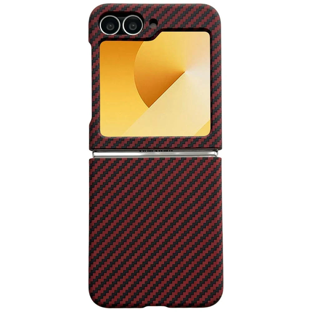 For Samsung Galaxy Z Flip7 FE 5G / Z Flip6 5G Magnetic Case Carbon Fiber Texture Slim Shockproof PC Phone Cover - Red - 1