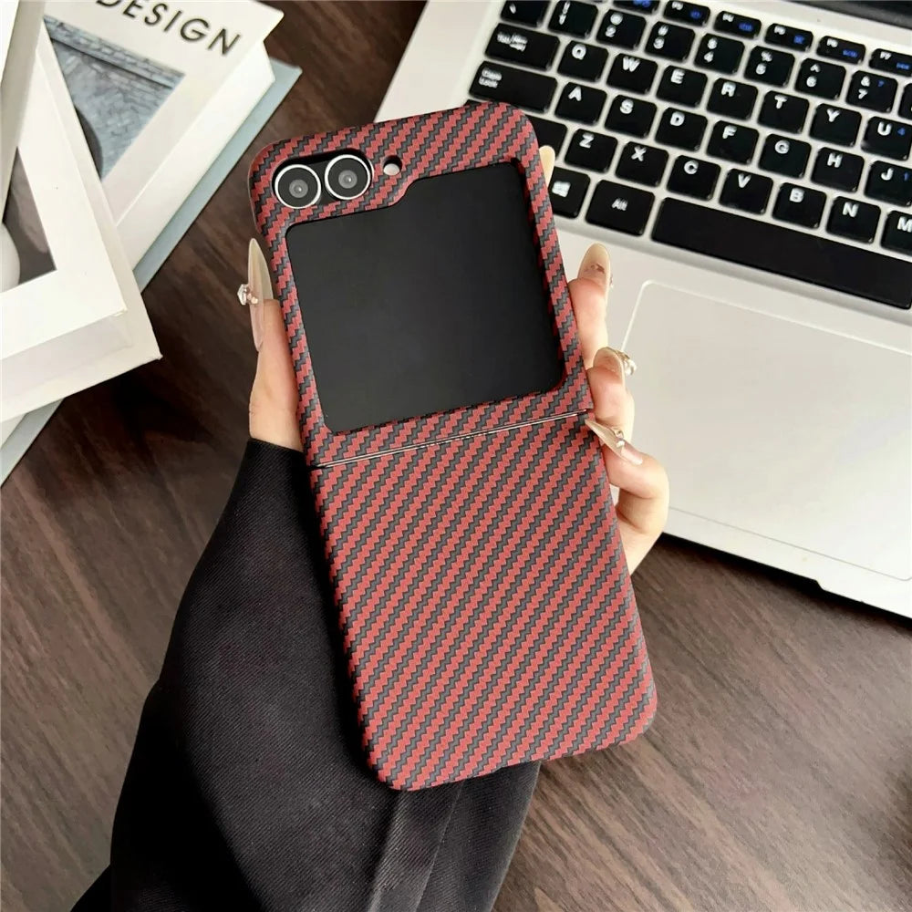 For Samsung Galaxy Z Flip7 FE 5G / Z Flip6 5G Magnetic Case Carbon Fiber Texture Slim Shockproof PC Phone Cover - Red - 2