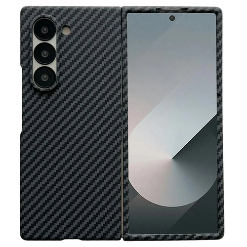 For Samsung Galaxy Z Fold6 5G Magnetic Case Carbon Fiber Texture PC Phone Cover with Screen Protector - Black - 1