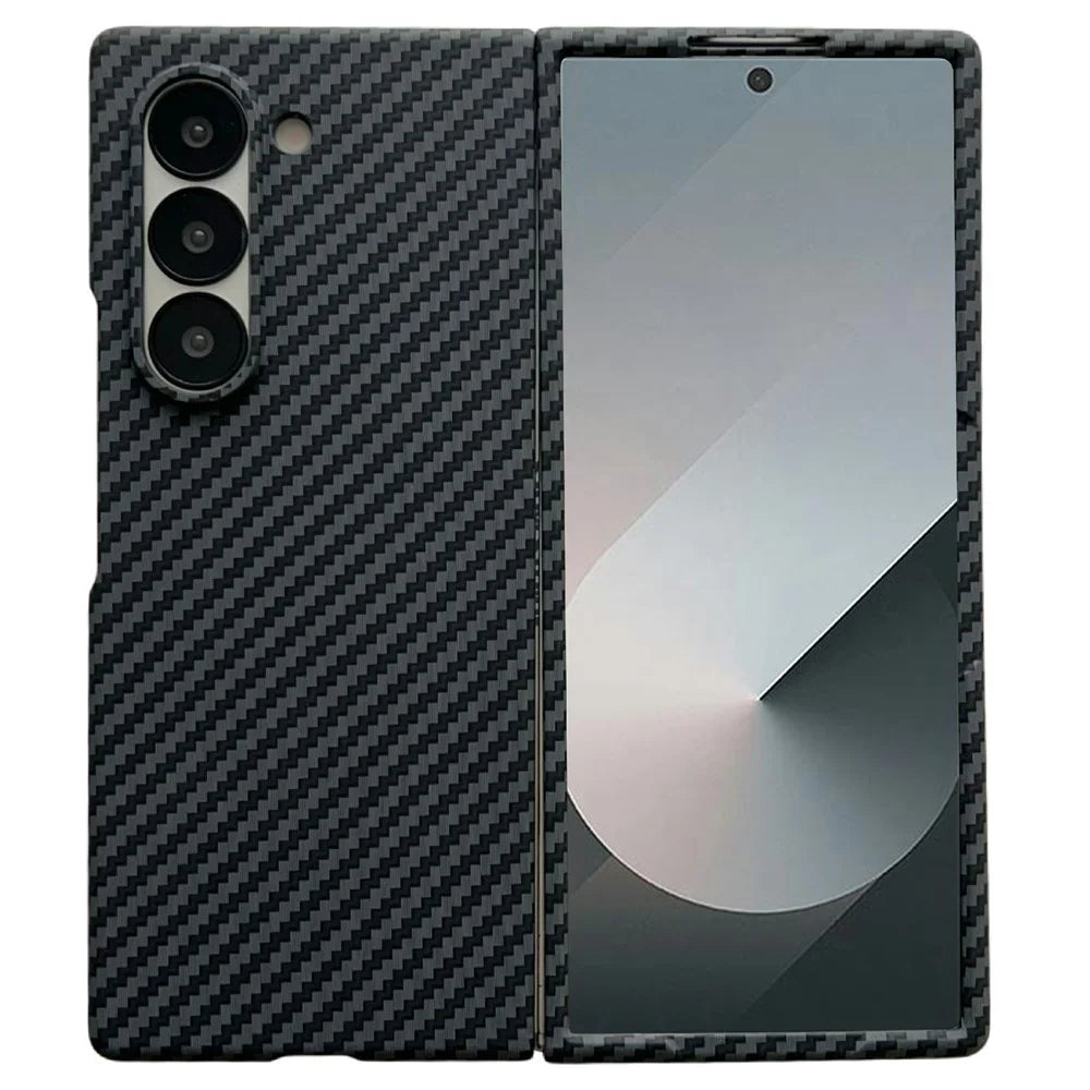 For Samsung Galaxy Z Fold6 5G Magnetic Case Carbon Fiber Texture PC Phone Cover with Screen Protector - Black - 1