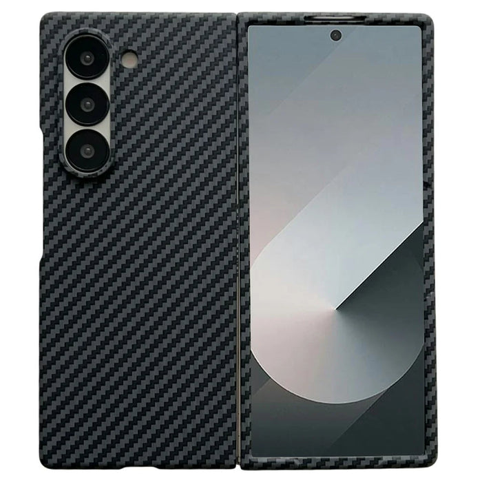 For Samsung Galaxy Z Fold6 5G Magnetic Case Carbon Fiber Texture PC Phone Cover with Screen Protector - Black - 1