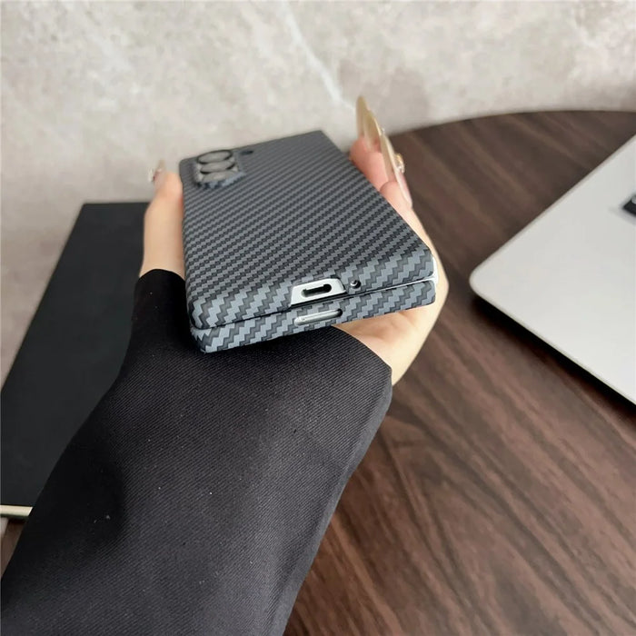 For Samsung Galaxy Z Fold6 5G Magnetic Case Carbon Fiber Texture PC Phone Cover with Screen Protector - Black - 7