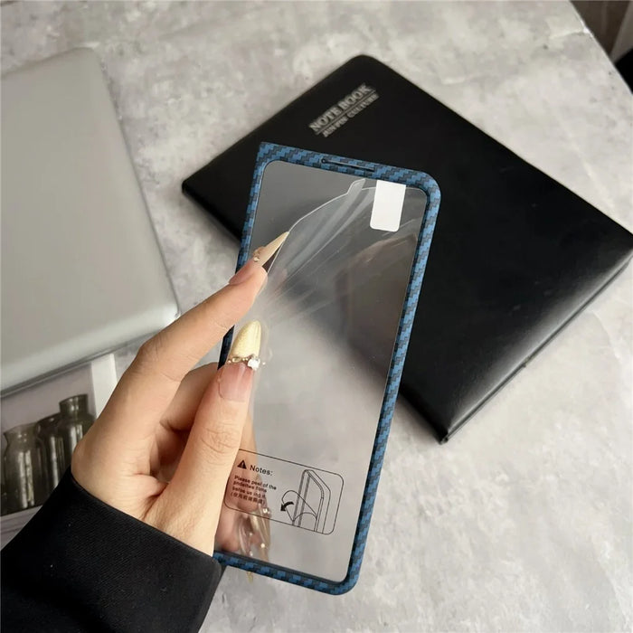 For Samsung Galaxy Z Fold3 5G Magnetic Case Carbon Fiber Texture PC Phone Cover with Screen Protector - Blue - 6